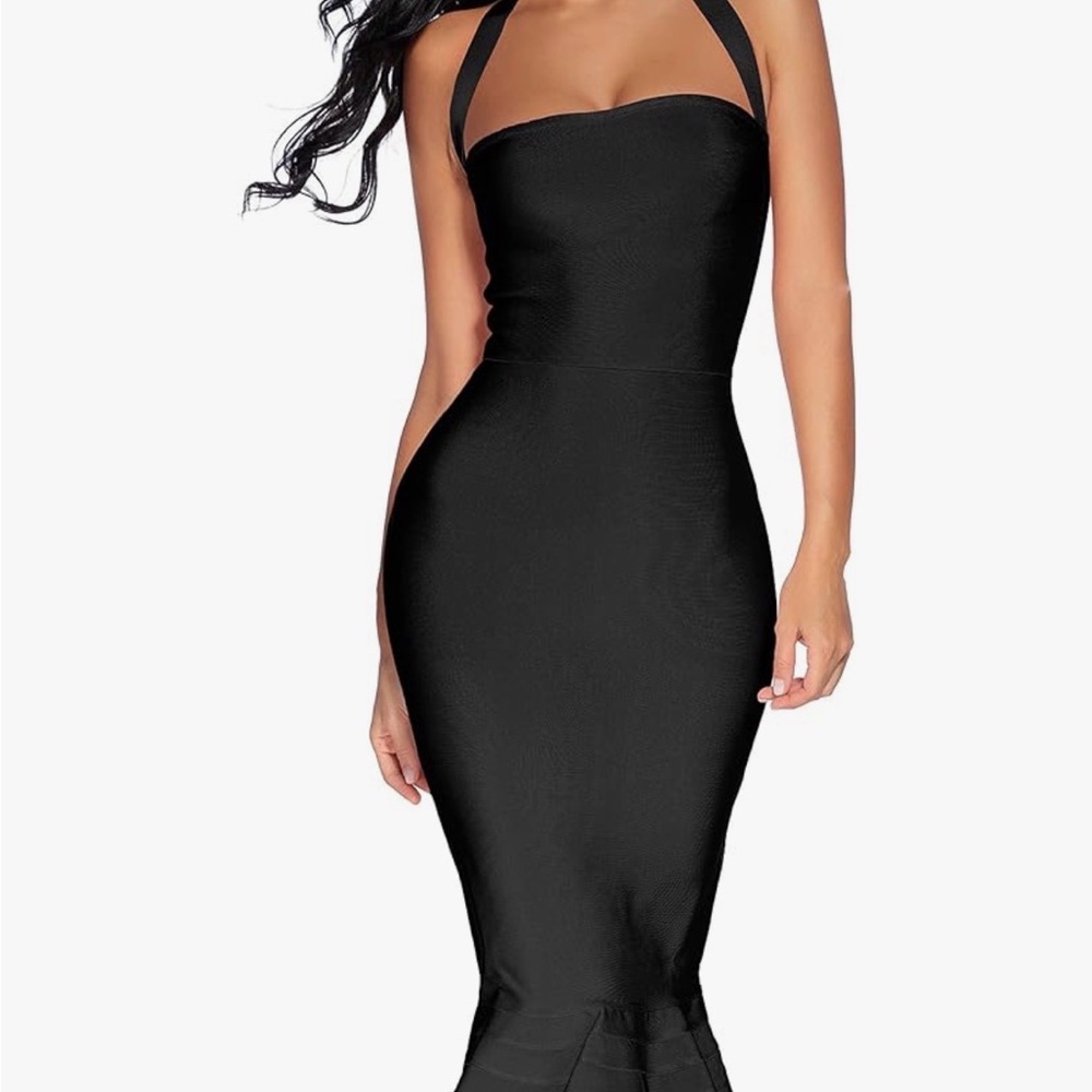Black Halter Bodycon Maxi Dress